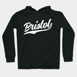 Bristol Cursive White Vintage Athletic Script Hoodie